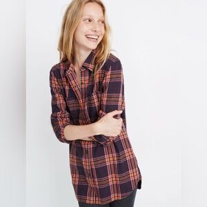 Plaid Button-Up Shirt - Orange and Black